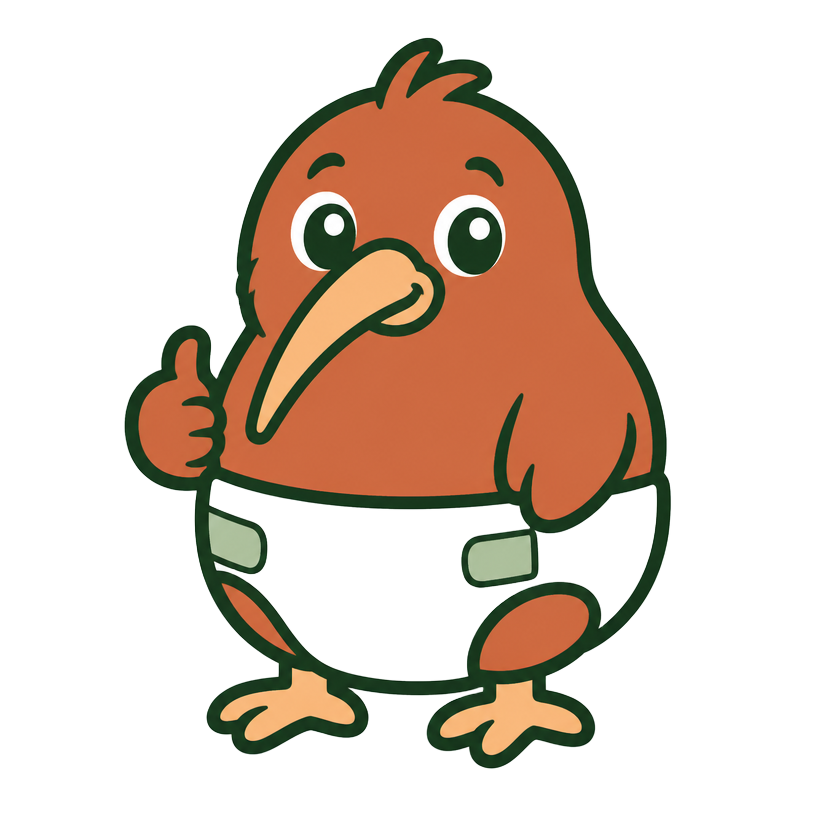 Kiwi en couche-culotte, mascotte d'Entre pères de couche